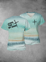 Women's Faith Cross Jesus Has My Back Printed Casual Shirt