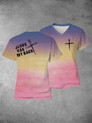 Women's Faith Cross Jesus Has My Back Printed Casual Shirt
