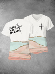 Women's Faith Cross Jesus Has My Back Printed Casual Shirt