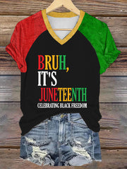 Women's Juneteenth 1865 Printed V-neck Off-shoulder Short-sleeved T-shirt