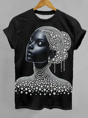 Women's Beautiful Black Pearl Girl Print Casual Tee