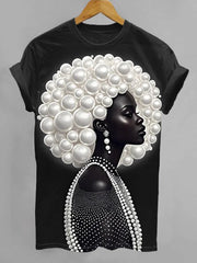 Women's Pearl Black Woman Print Casual Tee