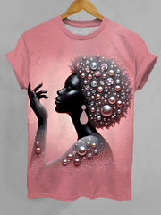 Women's Pink Pearl Black Woman Print Casual Tee
