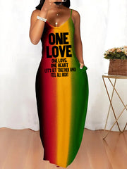Women's One Love Red Yellow Green Print Suspender Dress