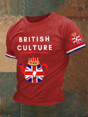 Men's British Culture Union Jack Flag Tea Pot Print Casual Tee