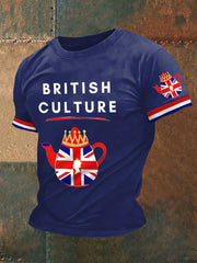 Men's British Culture Union Jack Flag Tea Pot Print Casual Tee