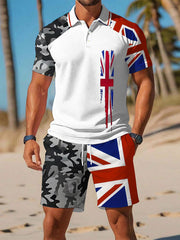 Men's Union Jack Print Polo Set