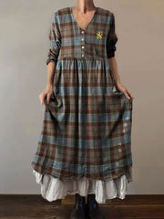 Women's England Plaid Printed Dress