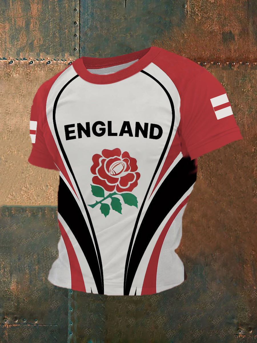 Men's England Flag Printed Casual T-Shirt