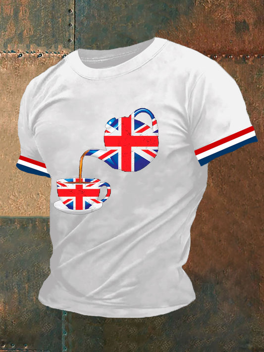 Men's Funny English Tea UK Flag Printed Short Sleeve T-shirt