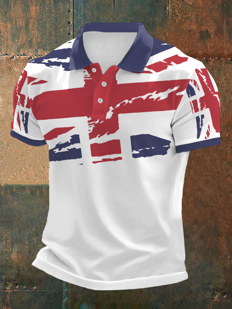 Men's UK Flag Print Casual Polo