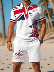 Men's Union Jack Print Casual Polo Set