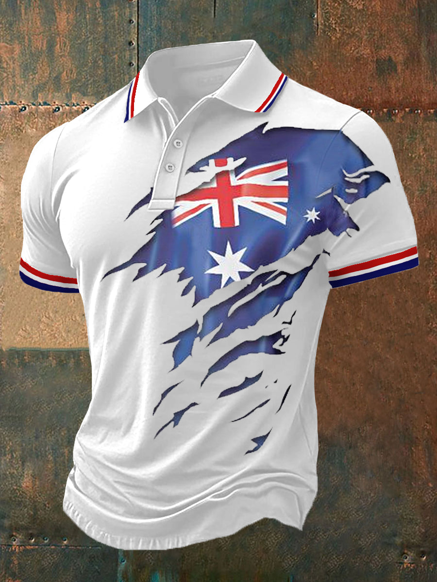 Men's UK Flag Print Casual Polo