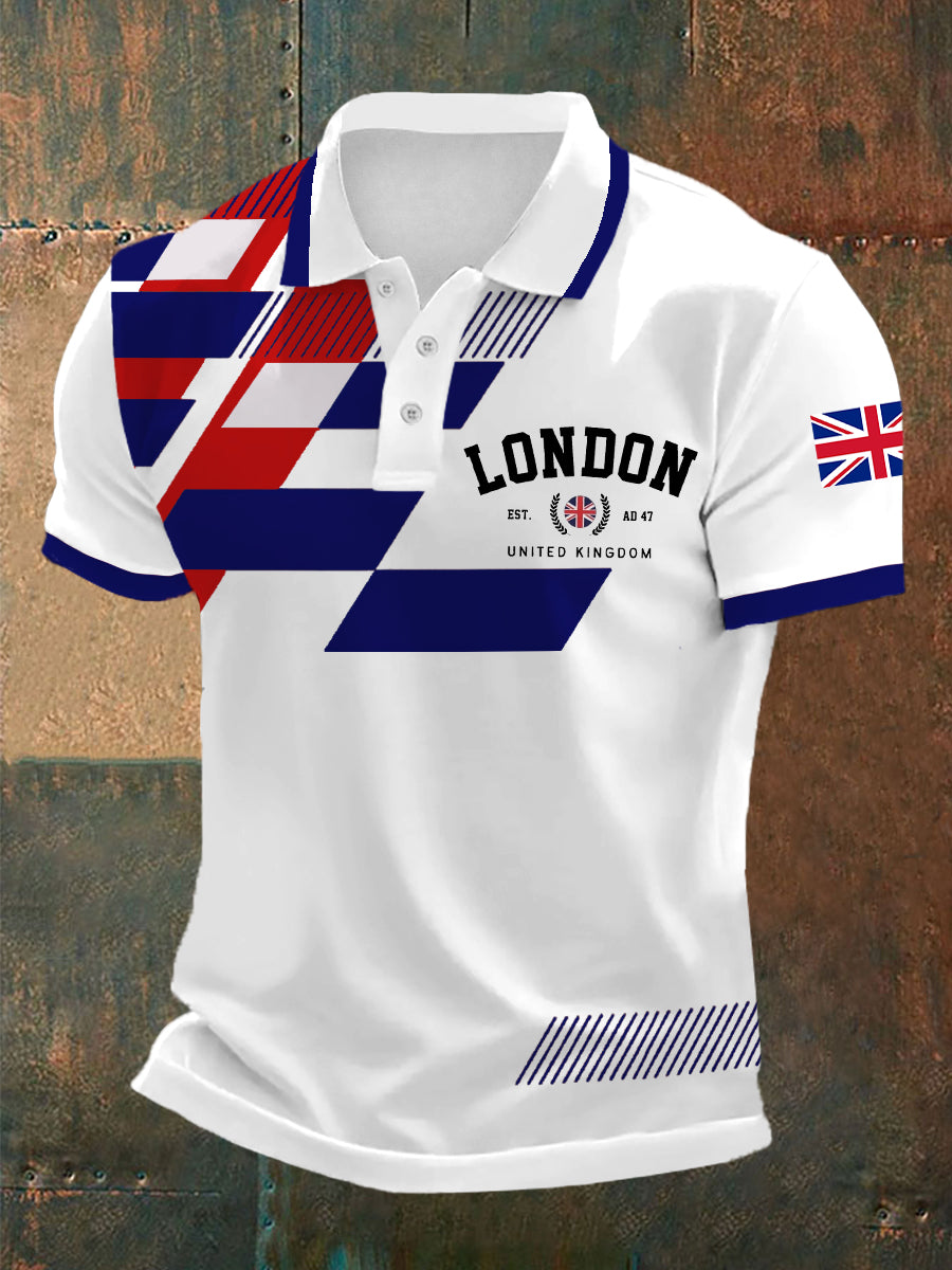 Men's London UK Flag Print Casual Polo