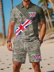 Men's Proud To Wear This Flag UK Flag Camouflage Print Casual Two-Piece Polo Sets