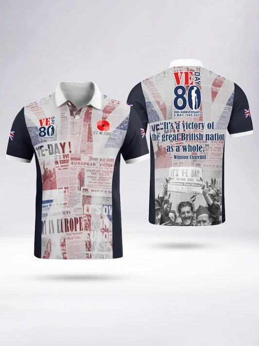 Men's V-E DAY 80TH ANNIVERSARY Short Sleeve Polo Shirt