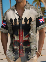 Men's UK Flag Camouflage Skull Print Casual Shirt