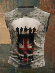 Men's UK Flag Camouflage Skull Print Casual Tank Top