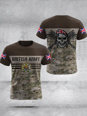 Men's UK Flag Camouflage Skull Print Casual Tee