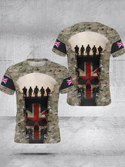 Men's UK Flag Camouflage Skull Print Casual Tee
