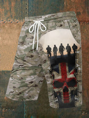 Men's UK Flag Camouflage Skull Print Casual Shorts