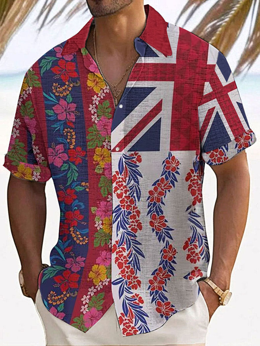 Men's UK Flag Printed Casual Short Sleeve Shirt