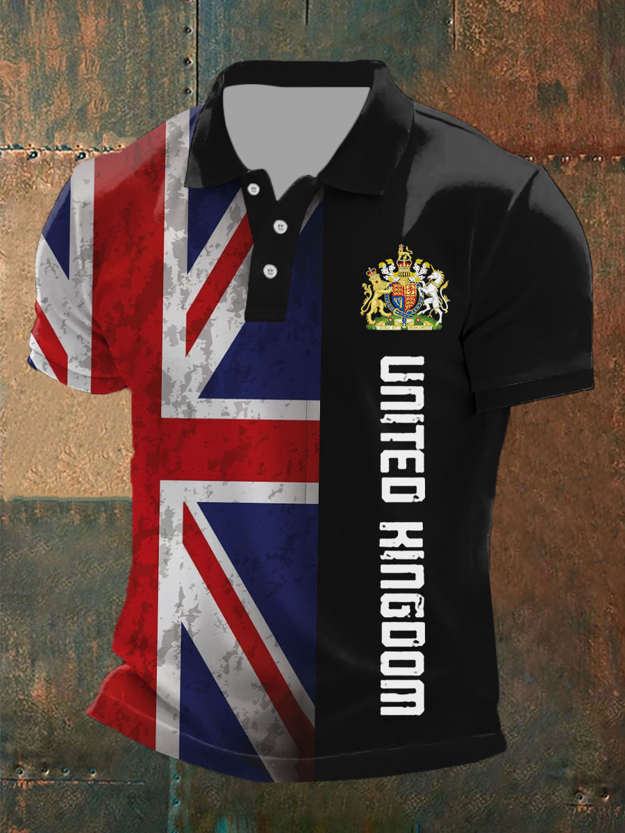 Men's UK Flag Printed Casual Short Sleeve POLO T-shirt