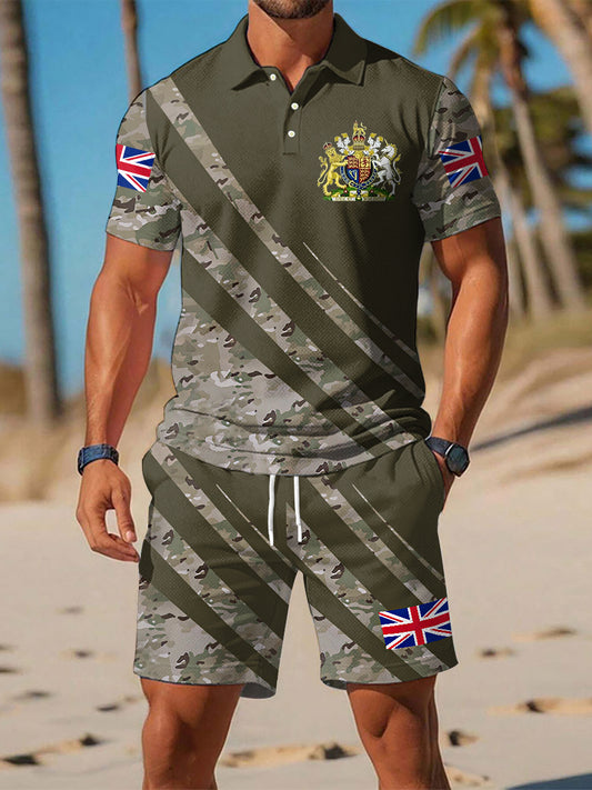Men's UK Flag Camouflage Print Casual Two-Piece Set