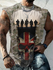 Men's UK Flag Camouflage Skull Print Casual Tank Top