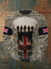 Men's UK Flag Camouflage Skull Print Casual Waffle Sweatshirt