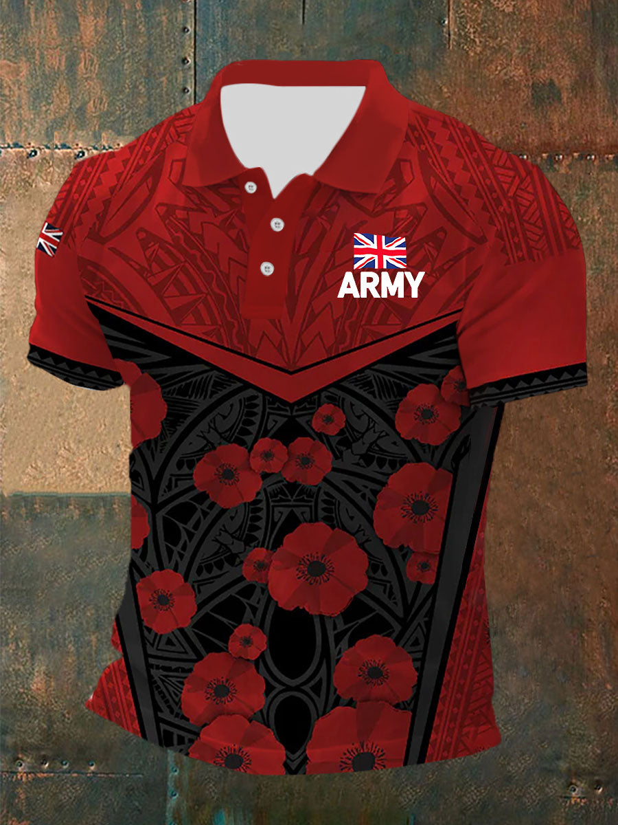 Men's Honour Our Armed Forces Print Button T-Shirt