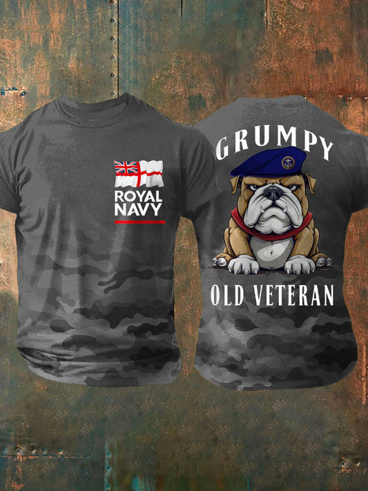 Men's  Navy Grumpy Old Veteran Printed T-shirt