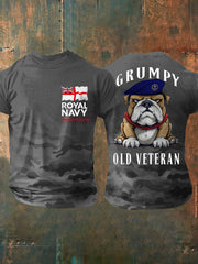 Men's  Navy Grumpy Old Veteran Printed T-shirt