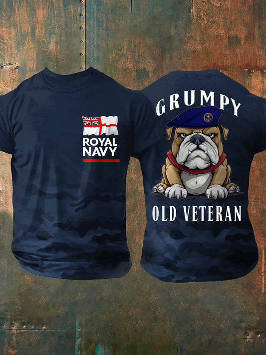 Men's  Navy Grumpy Old Veteran Printed T-shirt