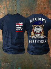 Men's  Navy Grumpy Old Veteran Printed T-shirt