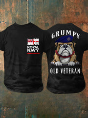 Men's  Navy Grumpy Old Veteran Printed T-shirt