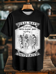Unisex Vintage  Navy Dancing Team Print Casual Tee