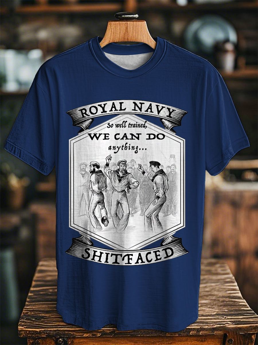 Unisex Vintage  Navy Dancing Team Print Casual Tee