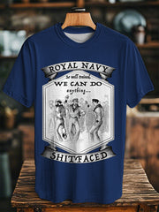 Unisex Vintage  Navy Dancing Team Print Casual Tee