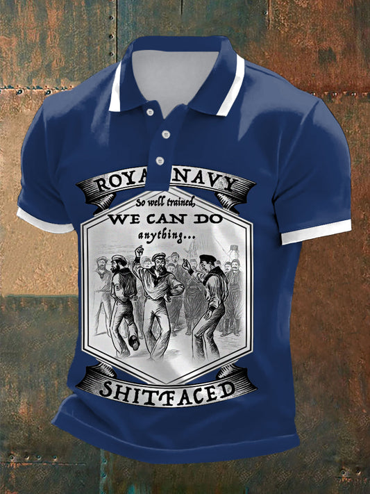 Men's Vintage  Navy Dancing Team Print Casual Top