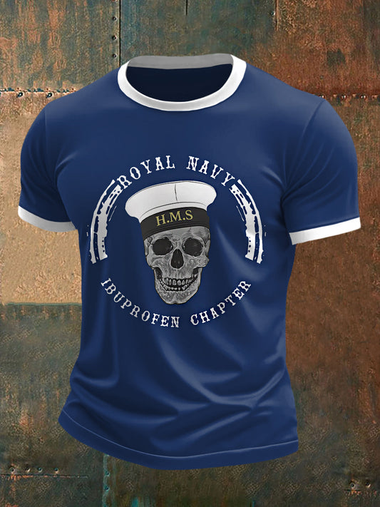 Men's Retro  Navy Print Casual Tee