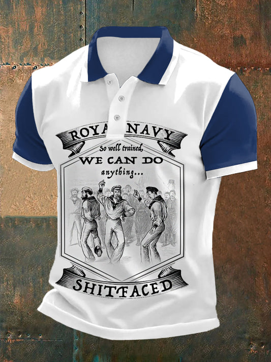 Men's Vintage  Navy Dancing Team Print Casual Top