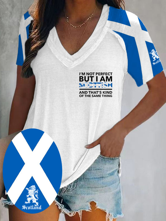 Women's Scottish Flag I Am Not Perfect But I Am Scottish That's About The Same Thing Double Layer Neck Short Sleeve T-Shirt