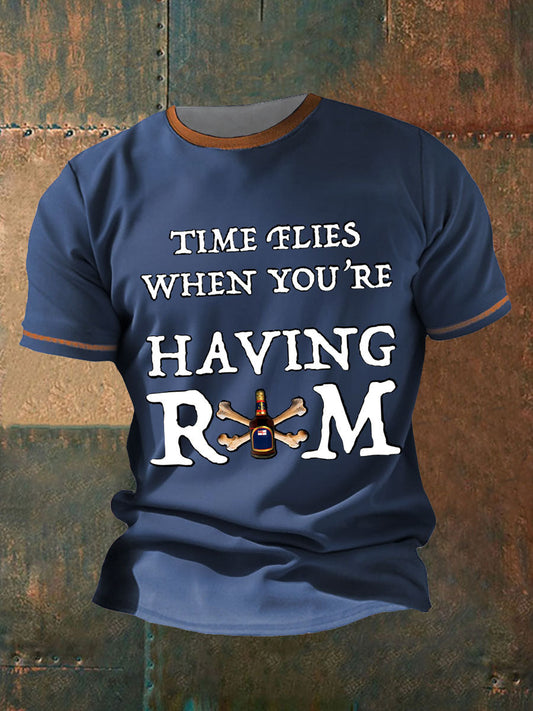 M,en's Funny  Rum Printed T-Shirt