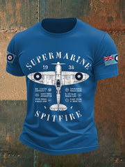 Men's Retro Legendary Fighter Supermarine  Print Casual Tee