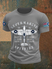 Men's Retro Legendary Fighter Supermarine  Print Casual Tee