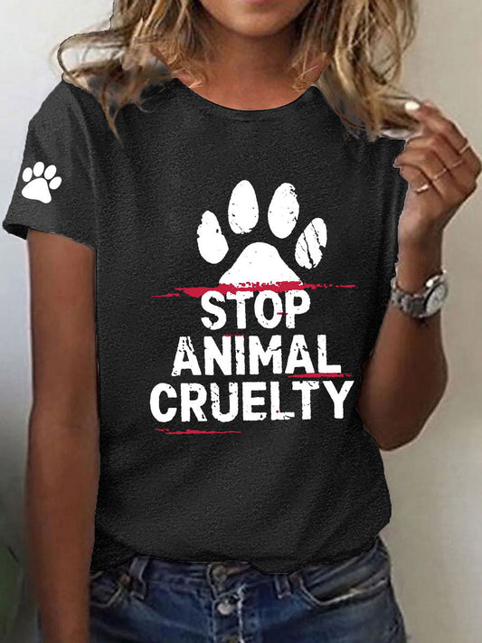 Women's Stop Animal Cruelty Print V-Neck T-Shirt