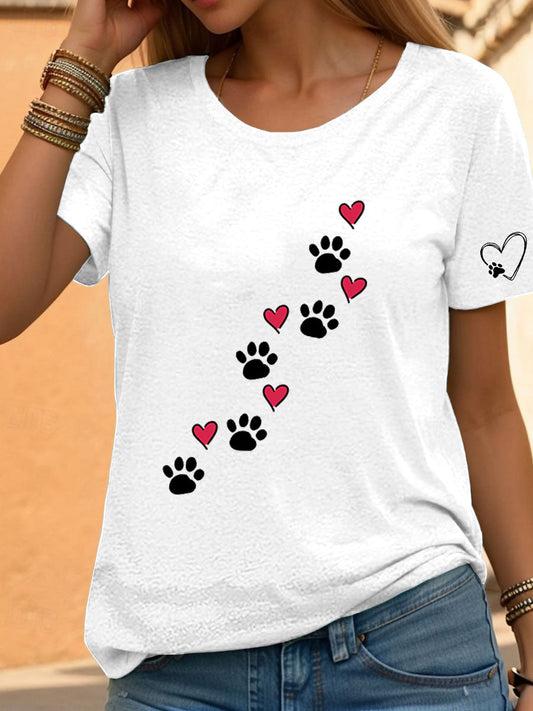 Women's Love Heart Dog Paw T-shirt