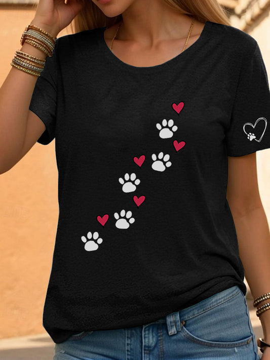 Women's Love Heart Dog Paw T-shirt
