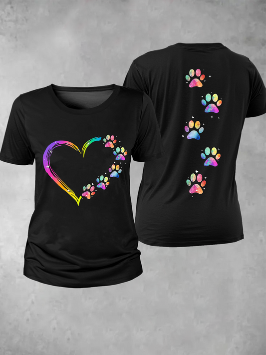 Women's Rainbow Animal Paw Print T-Shirt